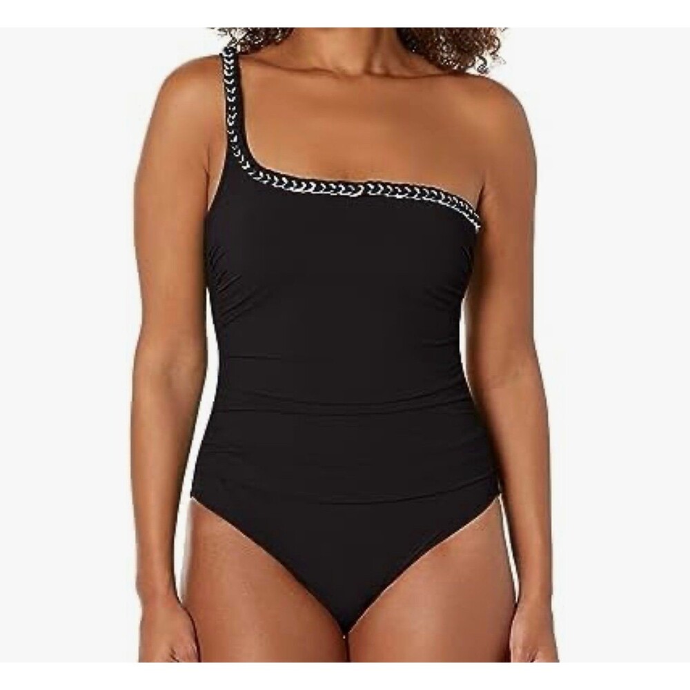 Profile by Gottex Kundala One Shoulder One Piece Swimsuit Black Size 8 New